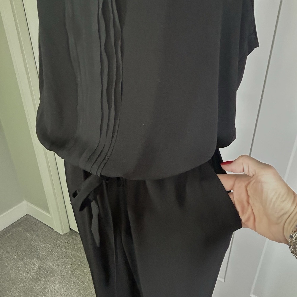 LOFT Black Sleeveless Jumpsuit Women's 12 Tie Waist Pockets - Picture 6 of 12